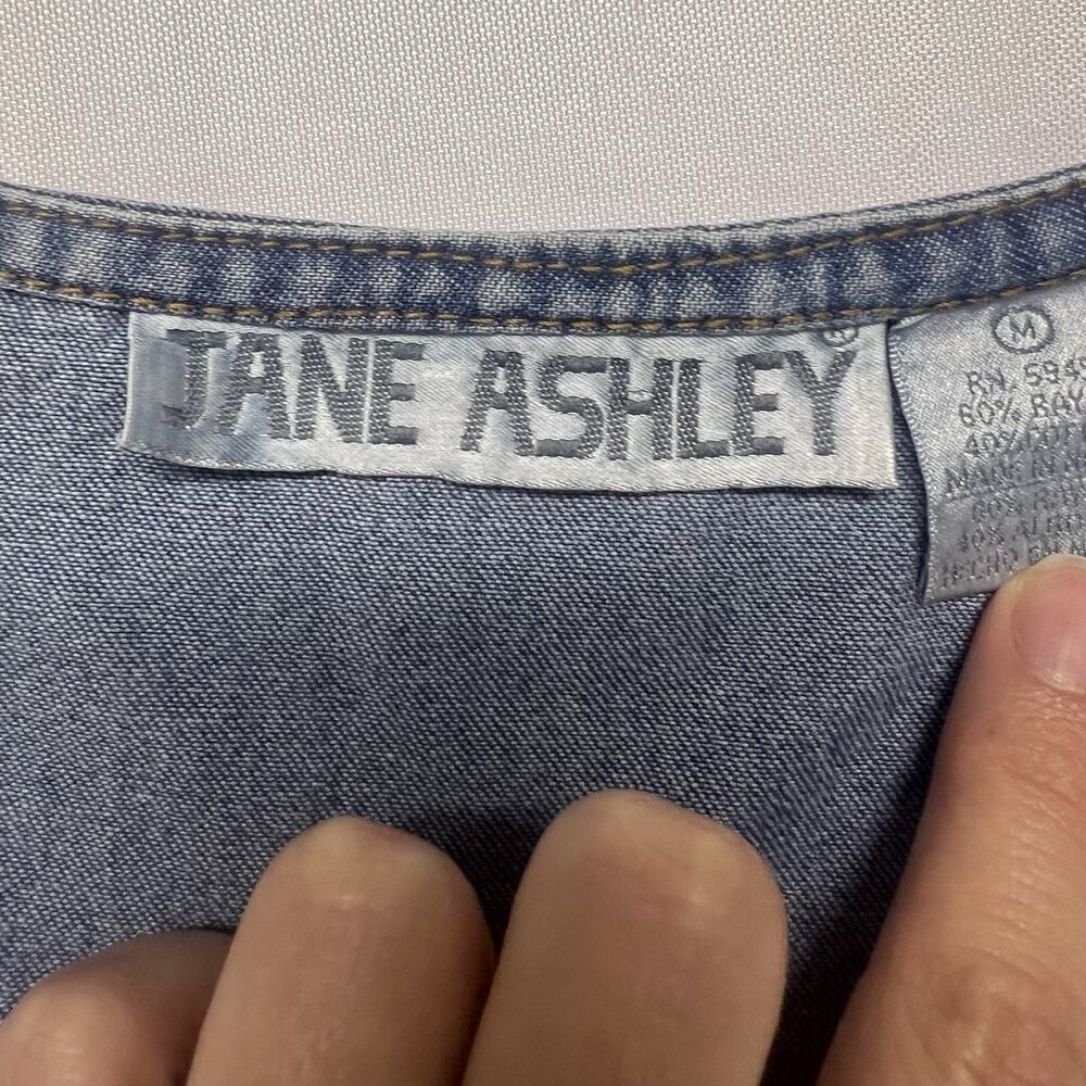 Vintage Jane Ashley Denim Maxi Dress Size M Embroidered Floral 90s Gilmore Girls - Picture 9 of 11